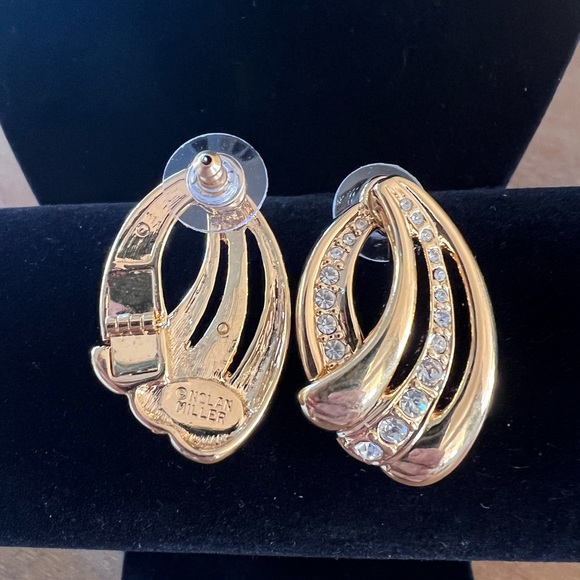 Vintage Retired Pave Rhinestone Goldtone Nolan Miller Swirl Earrings. HTF - Picture 3 of 5